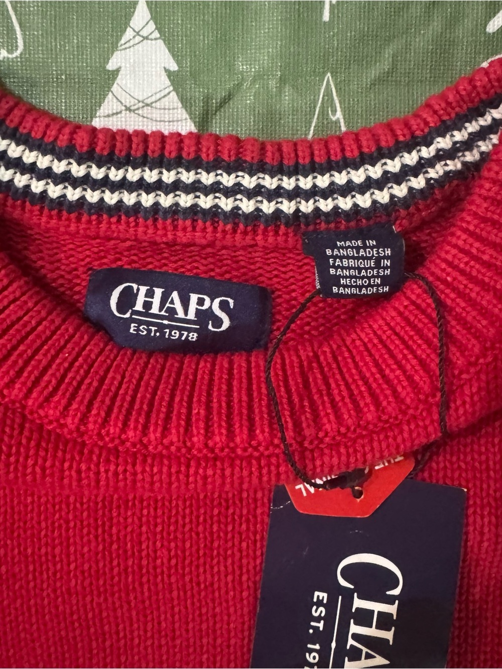 Chaps Men’s Red 100% Cotton Crewneck Sweater Embroidered Logo Medium NWT - Picture 5 of 16